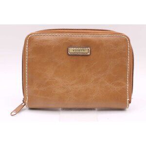 ROSETTI Brown Vegan Leather Zip Around Wallet Coin Purse Organizer Medium Vtg